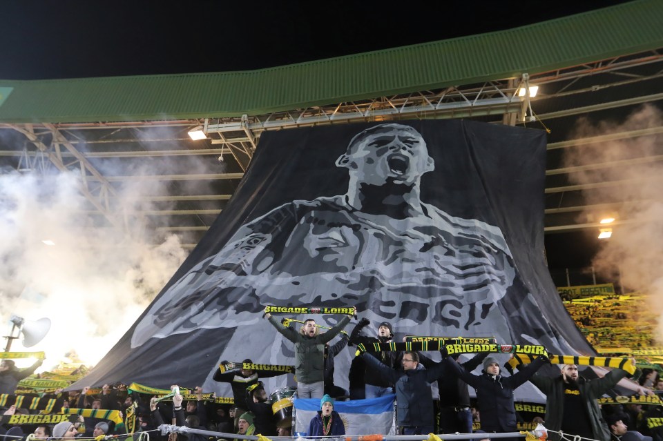 Nantes fans unfurled a huge banner and set off flares in tribute to Emilano Sala last month