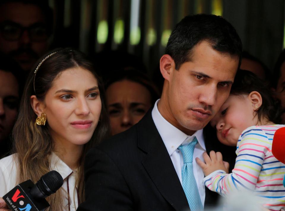  Opposition leader Juan Guaido, accompanied by his wife Fabiana Rosales and his 20-month-old daughter Miranda