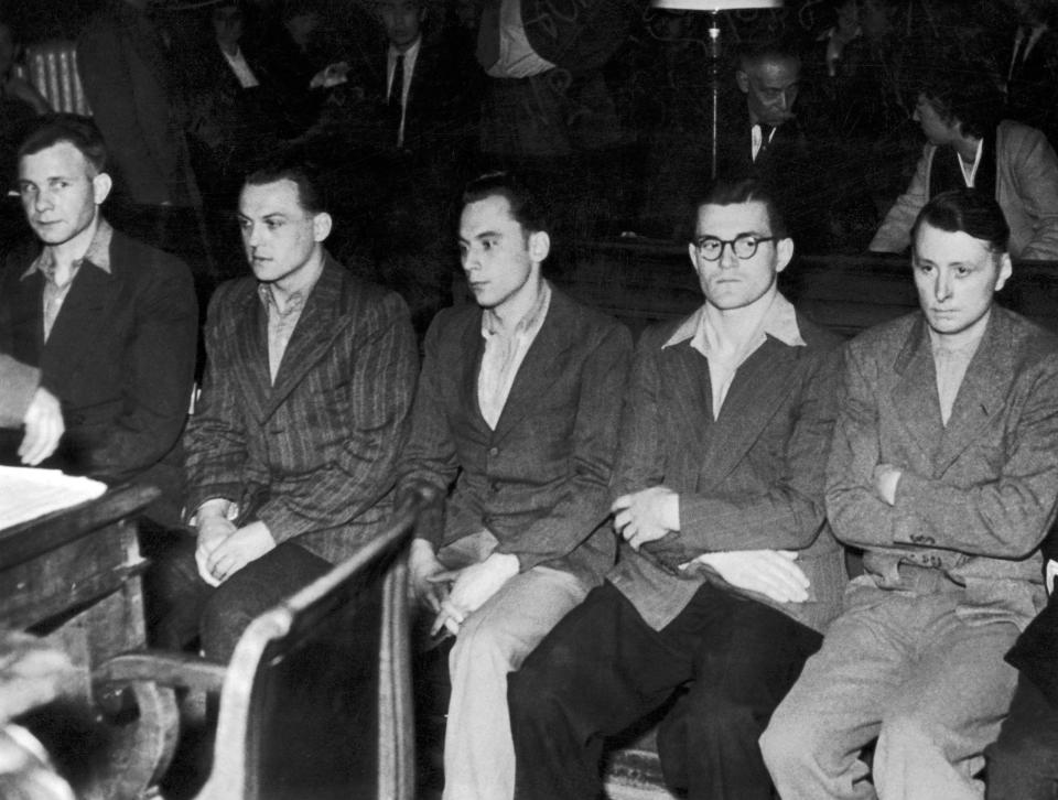 Rasmussen, Jung, Zinsmeister, Wronna And Hauck on trial for the massacre in August 1949