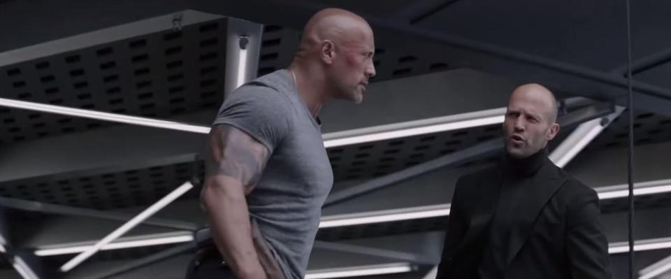  A new trailer for Hobbs and Shaw sees Dwayne Johnson and Jason Statham going head to head with Idris Elba