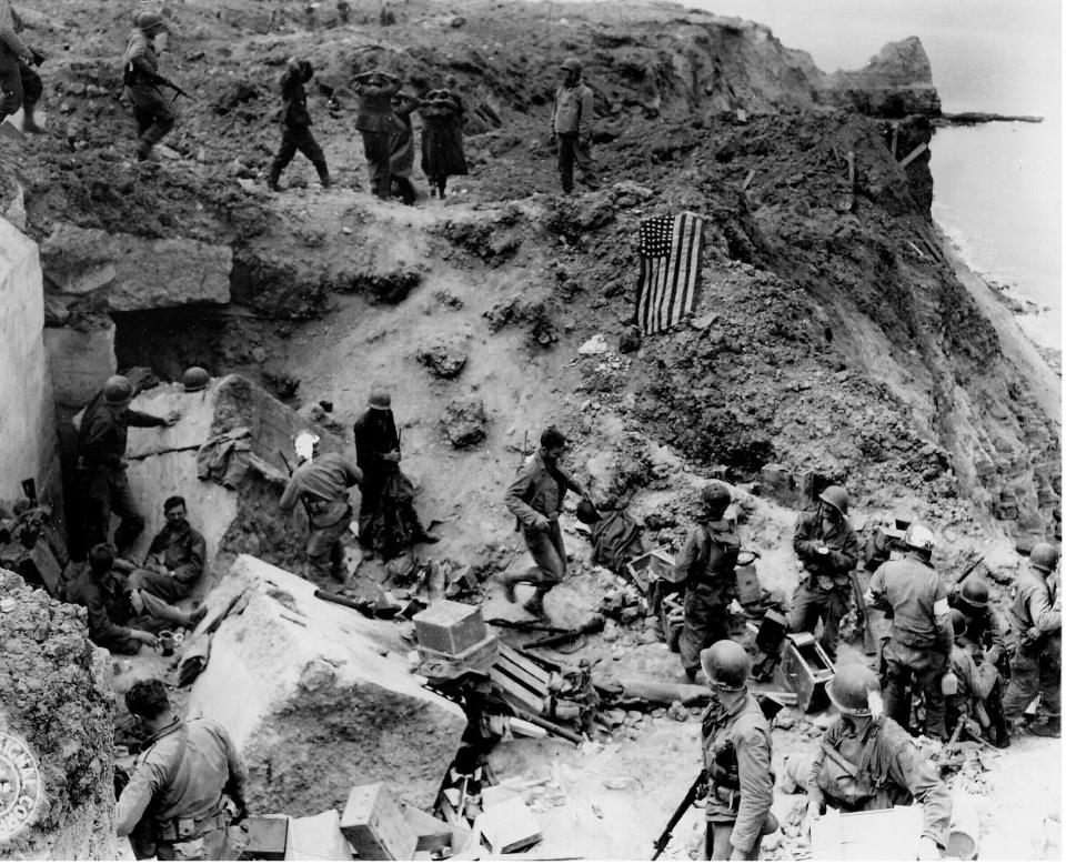  Soldiers and prisoners at Pointe du Hoc on 12 June, 1944