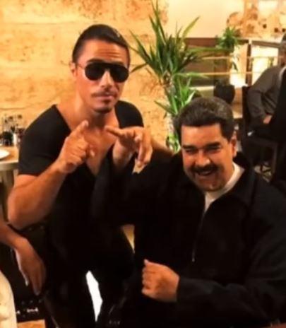  Nicolas Maduro, right, was heavily criticised for eating at the famous steakhouse run by Salt Bae, when most people in Venezuela are suffering because of a lack of food