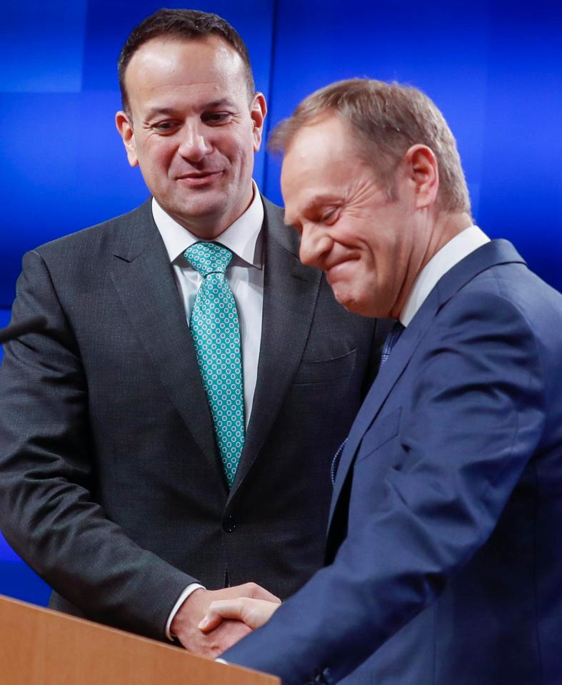  Donald Tusk was caught smirking as he shook hands with Leo Varadkar