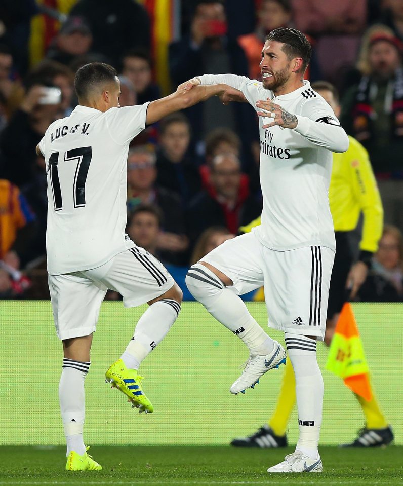  Lucas Vazquez celebrates his opener for Real Madrid in the El Clasico with Sergio Ramos