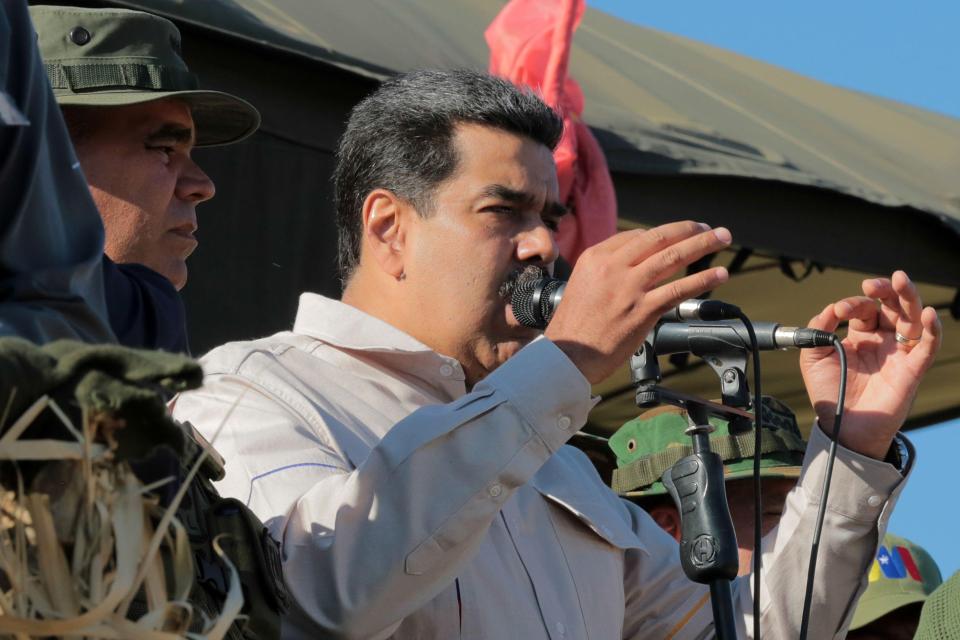  Maduro speaks to the crowd of troops during his visit