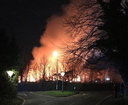 Flames shoot into the sky over the Sir Robert Peel Hospital in Tamworth