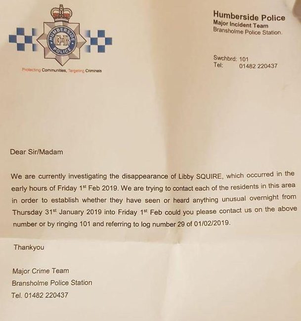  All houses in Raglan Street in Hull have been sent a letter by detectives regarding what they may have heard or seen on the night Libby disappeared