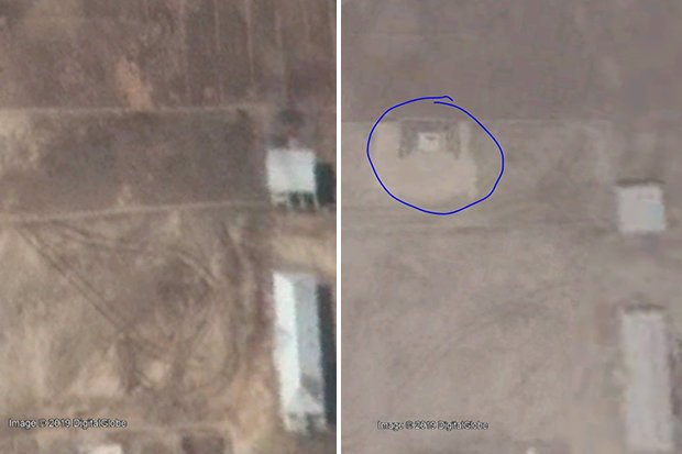  Before and after: The dismantled site last year, left, and the new structure in a more recent satellite image