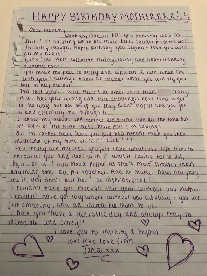  Johdi's heartbreaking letter to her mum