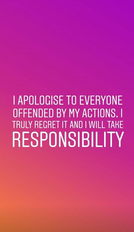  Zoia posted an apology on her Instagram account