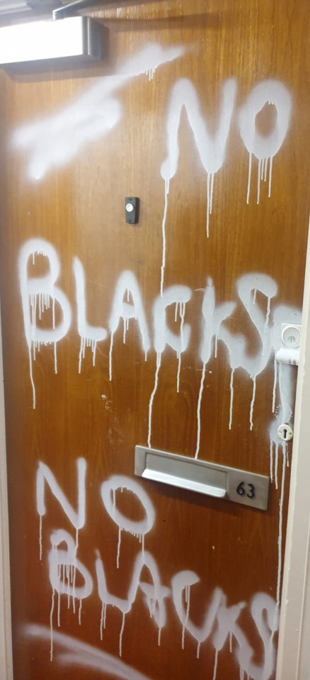  The vile graffiti has now been removed from the family's front door