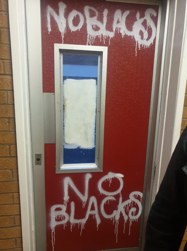  The abhorrent message was also spray painted on the communal front door of the flatting complex