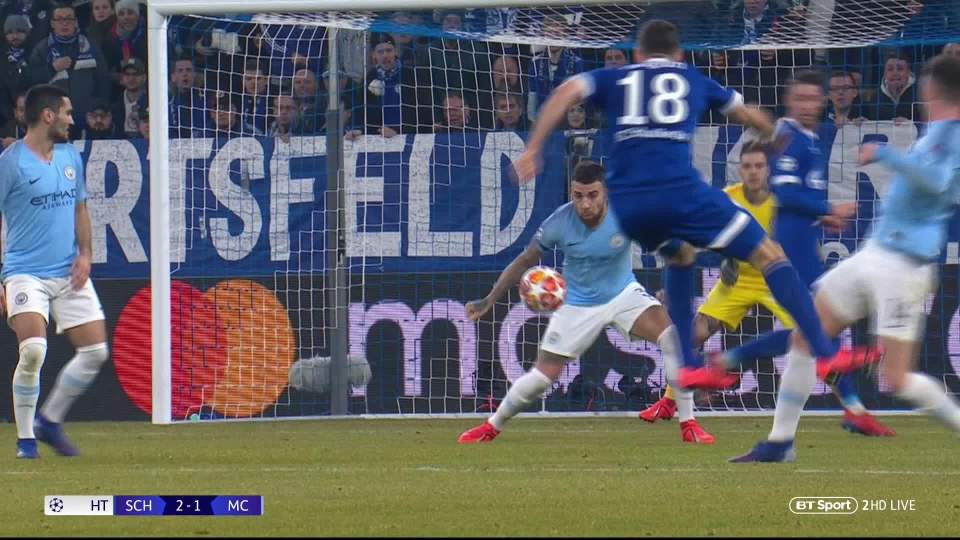  Unlucky Nicolas Otamendi appears to pull his arm away from the fierce shot