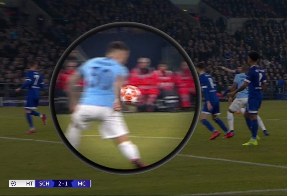  Manchester City defender Nicolas Otamendi's arm touches the ball - but despite the VAR verdict it seemed far from certain that his action was on purpose