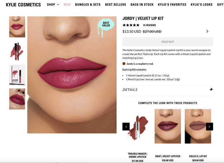  Jordyn even had her own Lip Kit named after her, which is now being sold at half price