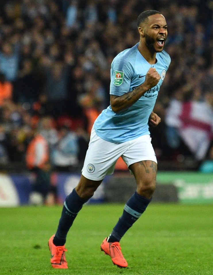  Raheem Sterling shows his delight after sealing a penalty shootout win for Man City after Chelsea No1 Kepa declined to be taken off