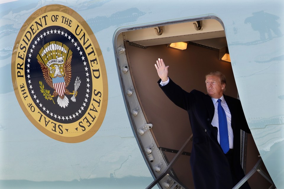  Trump was seen boarding Air Force One ahead of the crunch talks with Kim