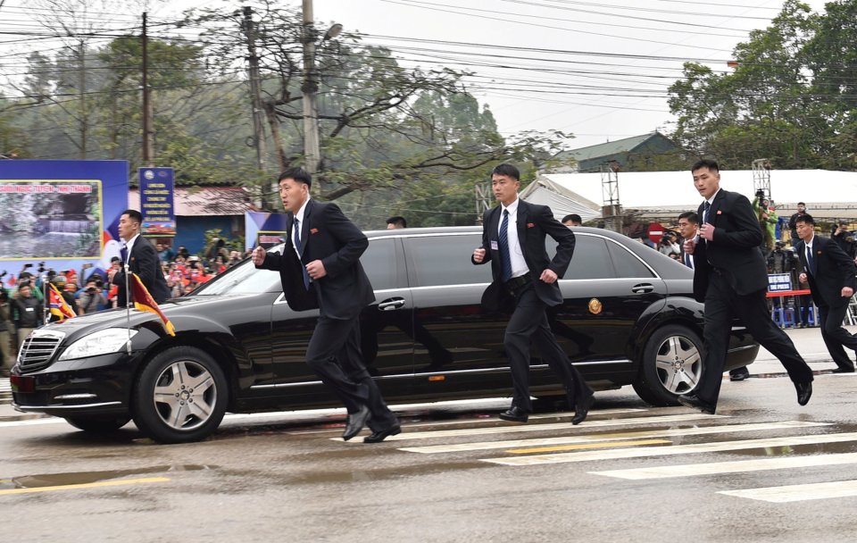  Kim Jong-un's battalion of bodyguards did the same during the Vietnam summit, pictured