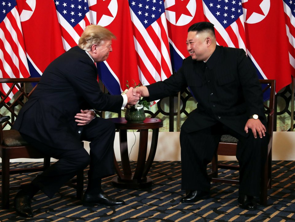  "Trump shot his hand out like a bullet for this seated shake, making Kim grin in what looked like a re-kindling of the friendship they allegedly formed during their first meeting. The shake looked firm, with Kim's thumb forming a clamping gesture on the top," discloses Judi