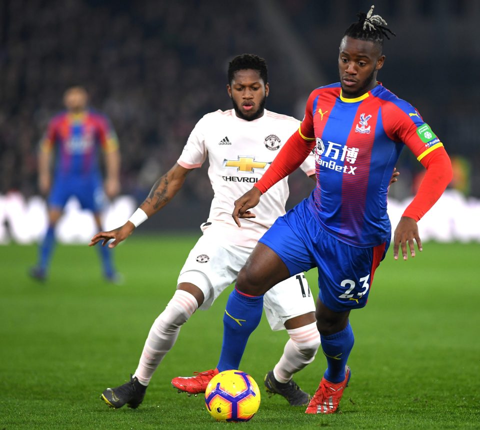  Fred shadows Palace striker Michy Batshuayi on a rare outing for the Man Utd midfielder