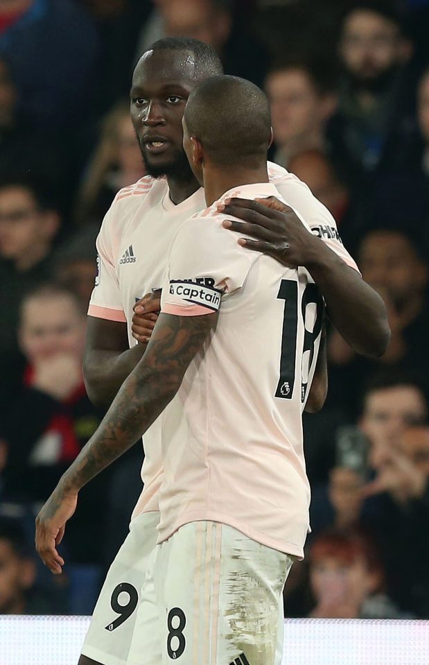  Frotnman Romelu Lukaku rejoices after completing his match-killing double at Selhurst Park