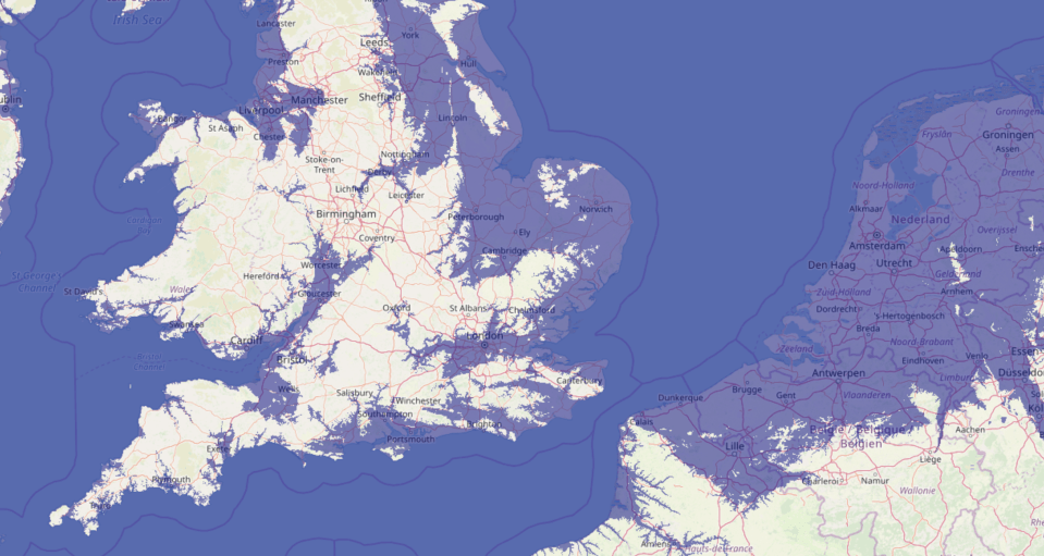 Here’s what areas of the UK and Europe would potentially look like with a 60-metre sea level rise