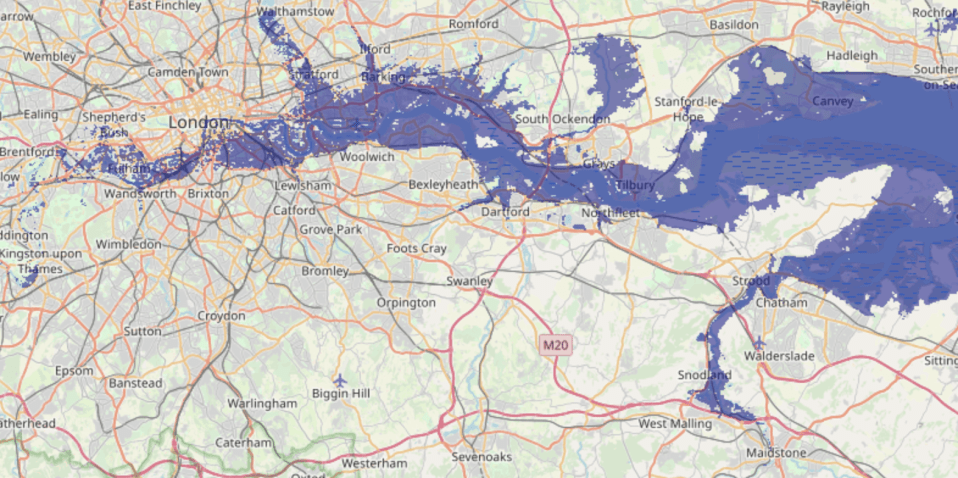 At nine metres, large areas of London appear to disappear