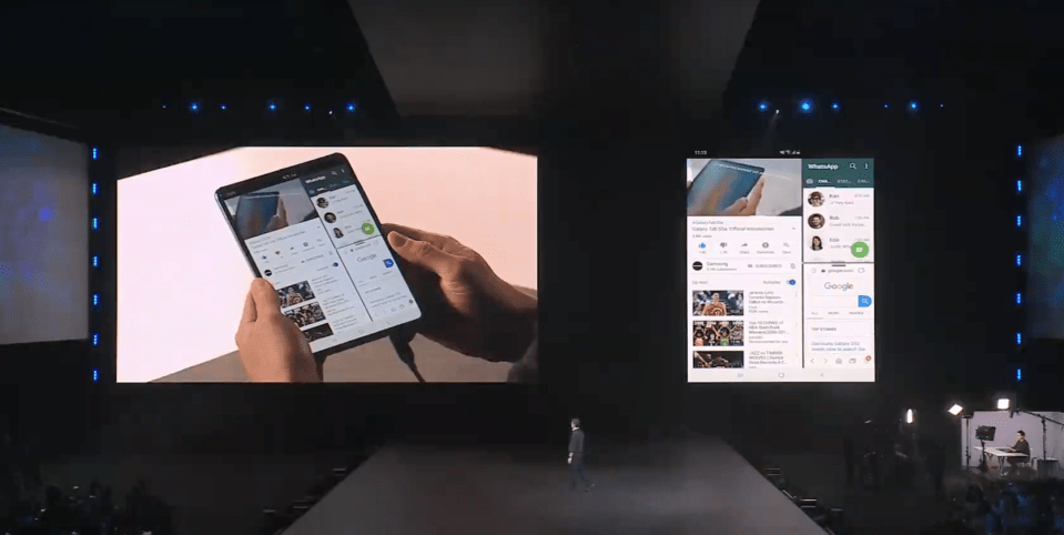  This clip shows someone using the Fold with Google, YouTube and WhatsApp at the same time