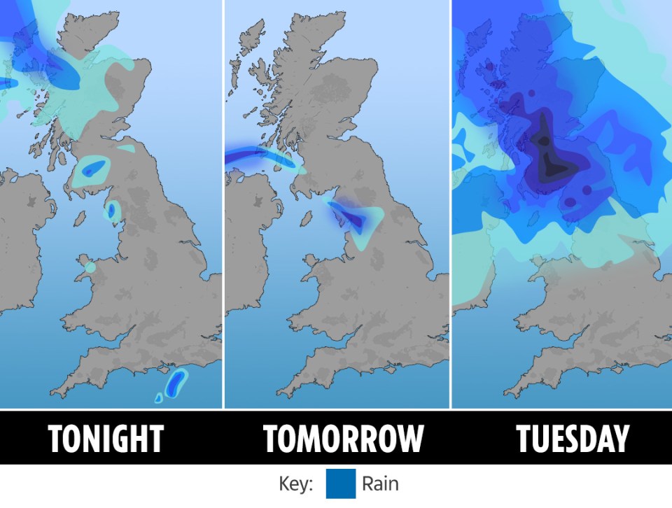  Tonight and tomorrow should be relatively dry for much of the country, but Tuesday could see wet and windy weather for the north and Scotland by the evening