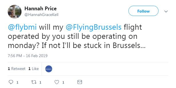  Passenger Hannah Price, 23, is currently stuck in Brussels