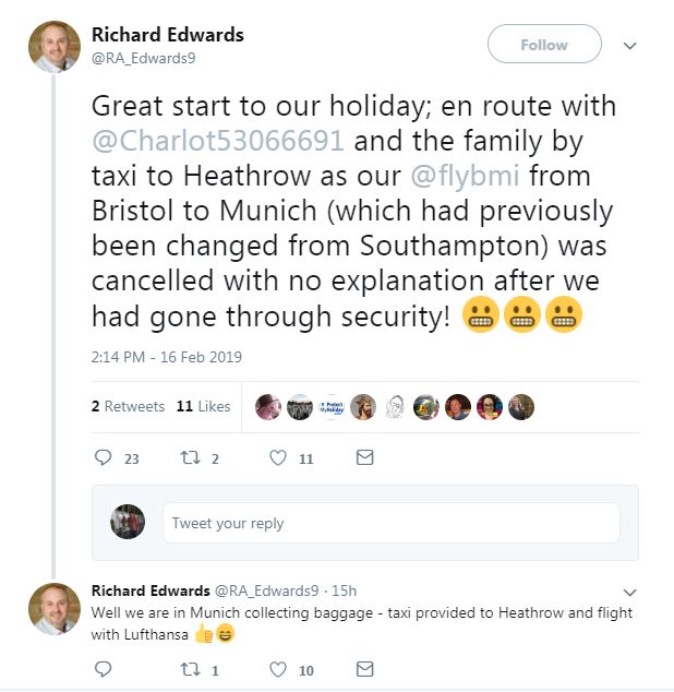  Richard Edwards had his flight cancelled after he'd gone through security with his family