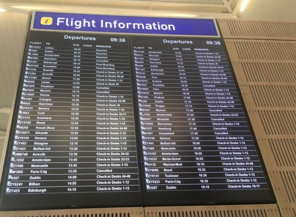  There were lots of cancelled flights at Bristol Airport this morning