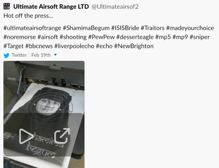 Ultimate Airsoft Range tweeted a now deleted post showing a video of the posters being printed