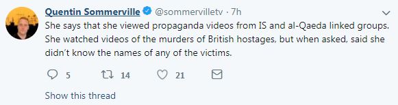 He revealed she had also seen the footage of Brits being murdered by the jihadists