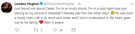 London Hughes couldn’t believe the news