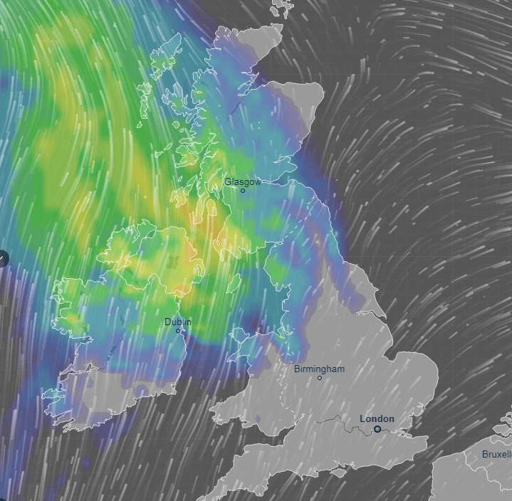  Heavy rain is expected to sweep in through the north on Tuesday evening - here is the expected rainfall at around 6pm