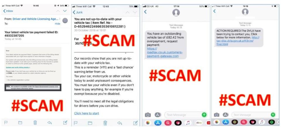  Drivers have recently been targeted by a number of email and text message scams