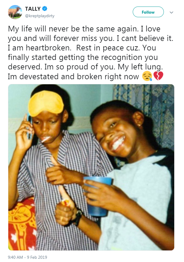  Rapper Krept, of duo Krept and Konan, tweeted a childhood picture alongside Cadet as he paid tribute