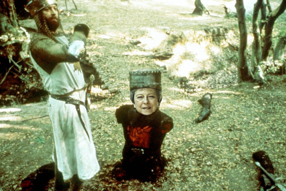  Theresa May as the Black Knight in Monty Python