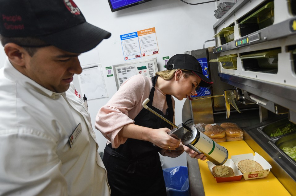  This could be you - you'll learn how KFC workers build a KFC burger with an industrial sized mayonnaise dispenser