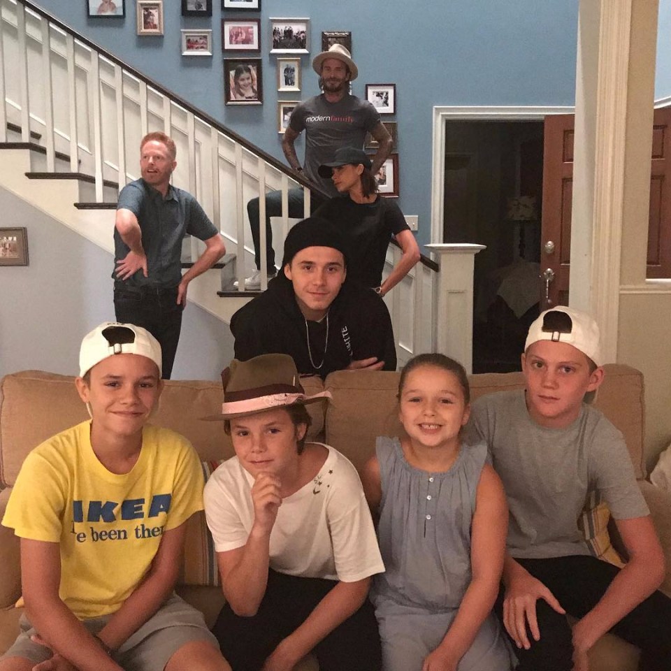  The Beckham brood and Victoria's nephew (far right) visit the set of Modern Family