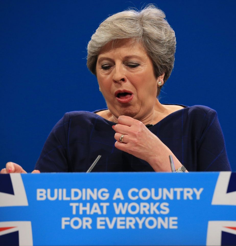  Mrs May again lost her voice during a disastrous Tory Conference speech in 2017