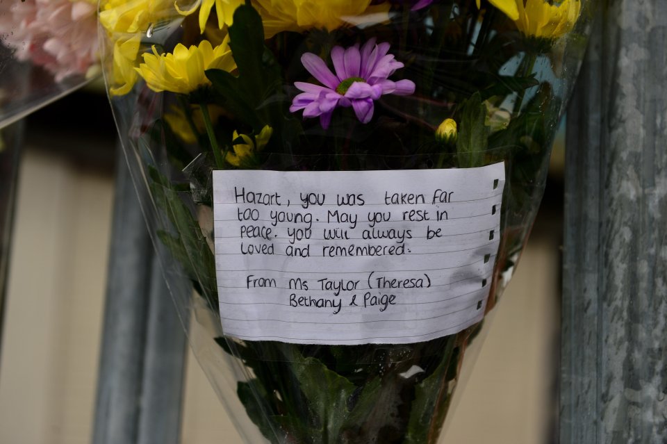  Tributes have been left at the scene to Hazrat after he was stabbed to death on Monday