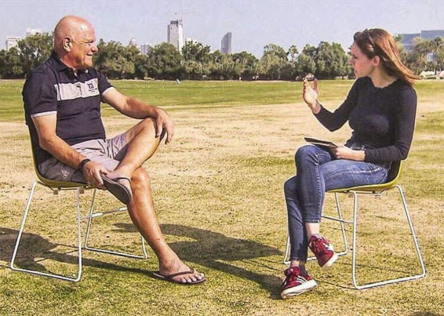  Andy Gray and Kate Mason pictured on camera in Doha as they chat football