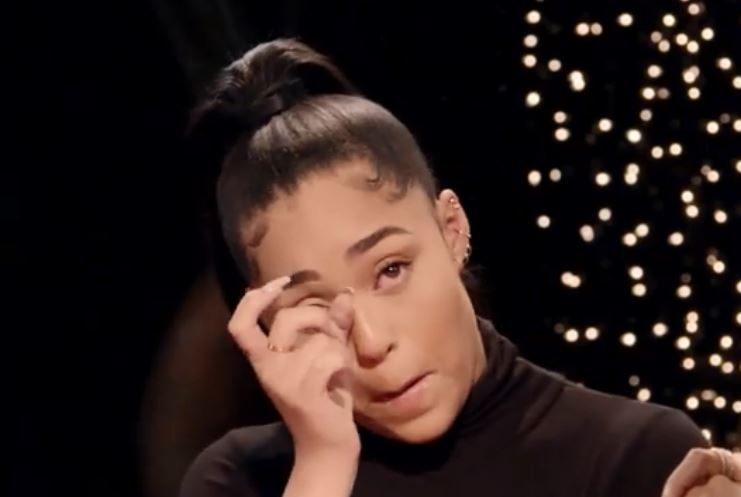 Jordyn became tearful during the interview as she denied sleeping with the basketball player