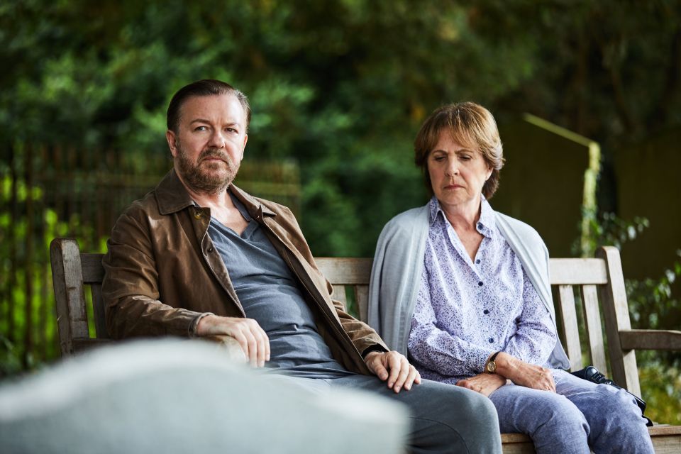  During the show Ricky's character Tony meets character who help him process his grief including award-winning actress Penelope Wilton