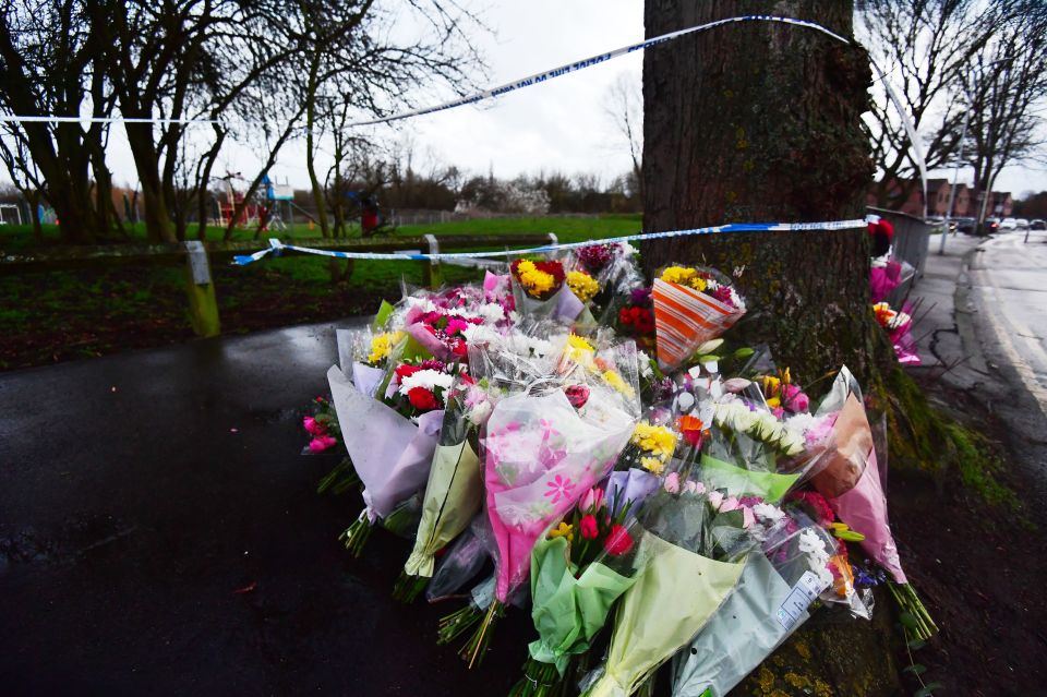  Tributes were left at the children's play park in Harold Hill near Romford, Essex