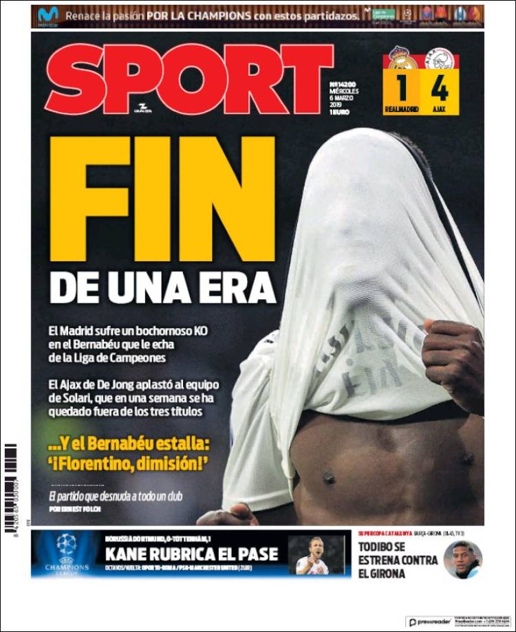  Spanish newspaper Sport mocked the end of the dominating Real Madrid side