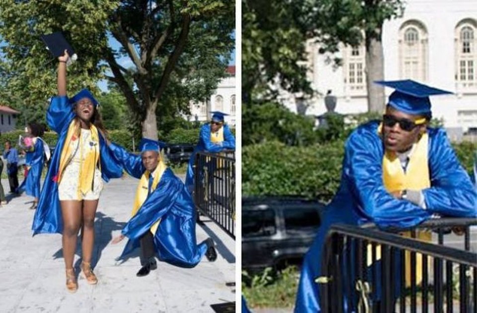 This dude probably thought he was out of shot as he admired a graduation classmate