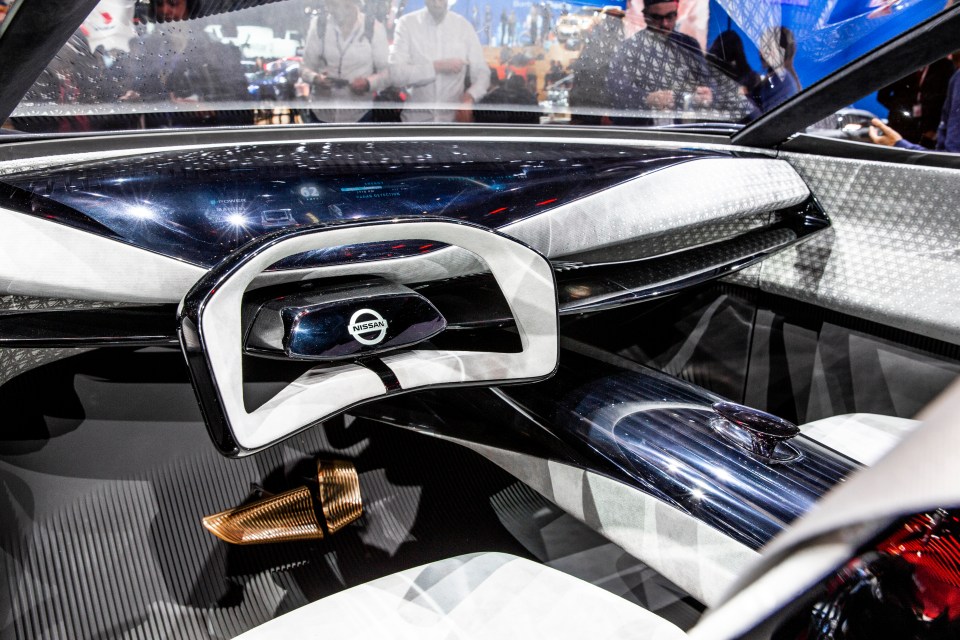 The 84cm-wide instrument panel turns completely black — like a smartphone — when powered down